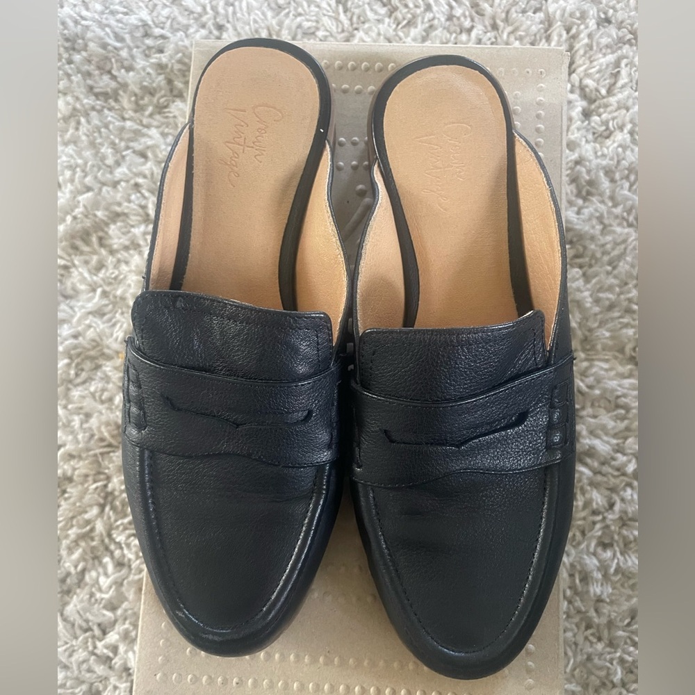 Crown Vintage Black Leather Mules